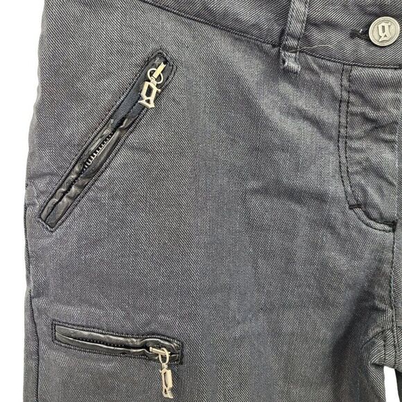 Galliano Black Waxed Moto Jeans 32 Ankle Zip Pockets Military Trenchcore Italy - Picture 7 of 15